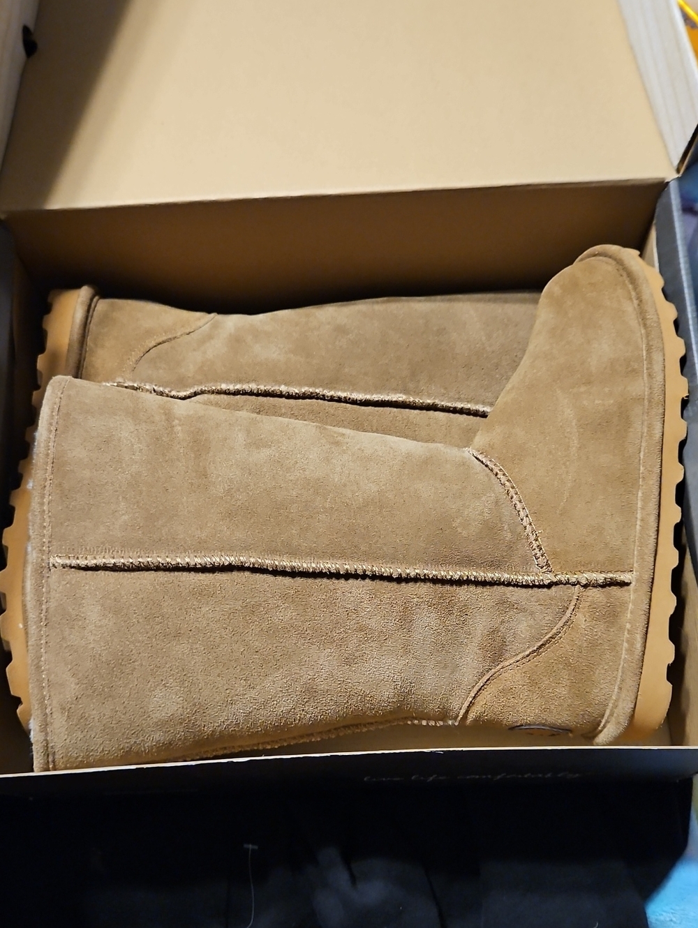 BearPaw Women's Tall Suede Winter Boots - Tan Sz 10